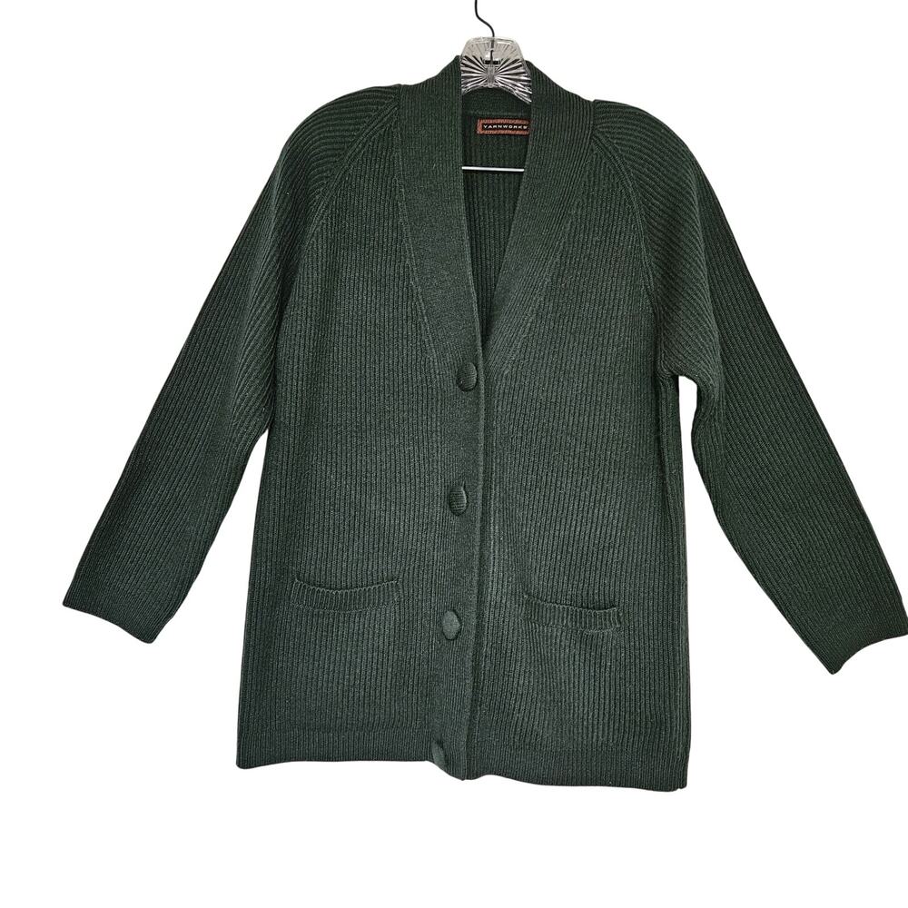 Yarn Works Medium Vintage Oversized Ribbed Knit Cardigan Sweater Classic Preppy